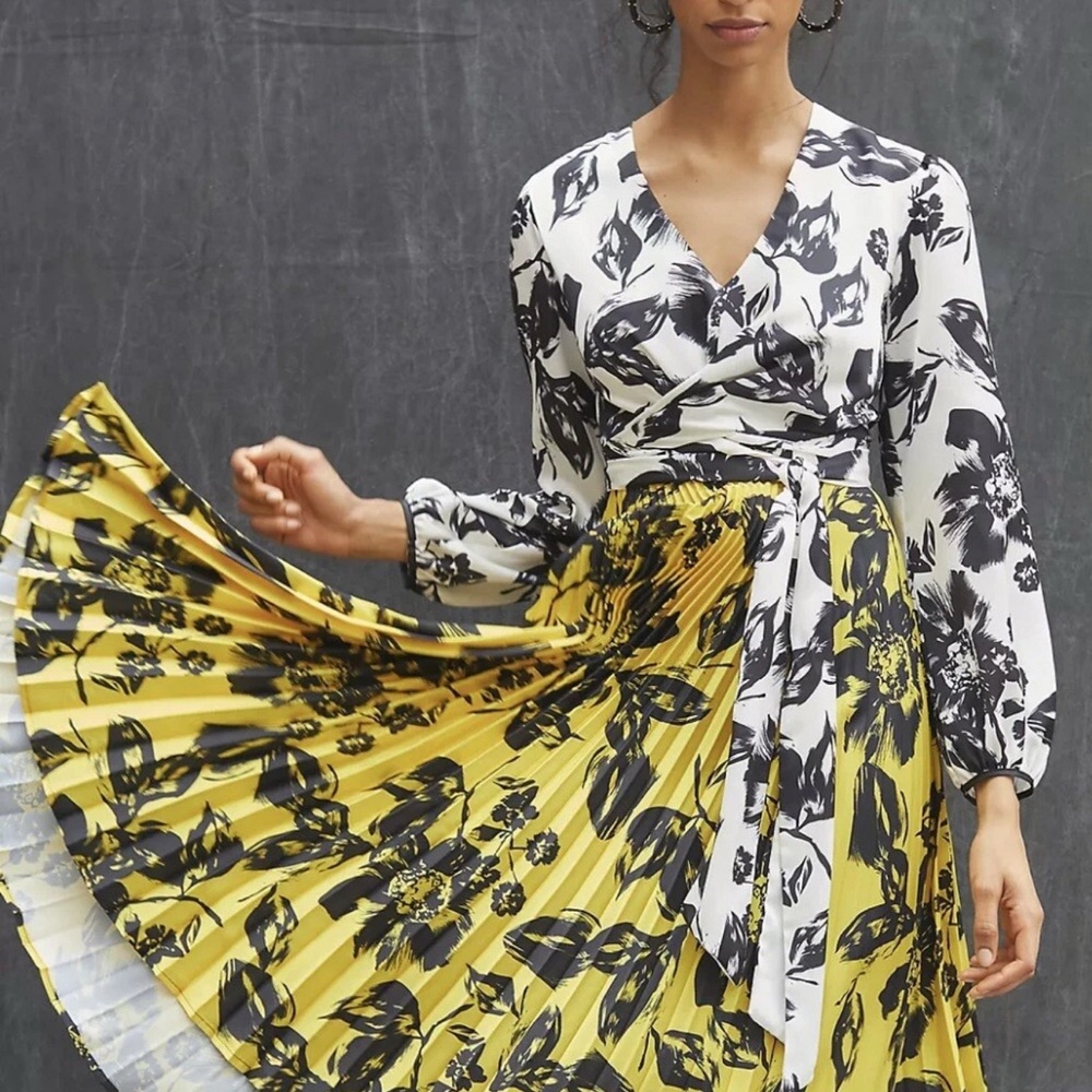 Anthropologie Floral Print Dress with Yellow and Black Accents NWT
